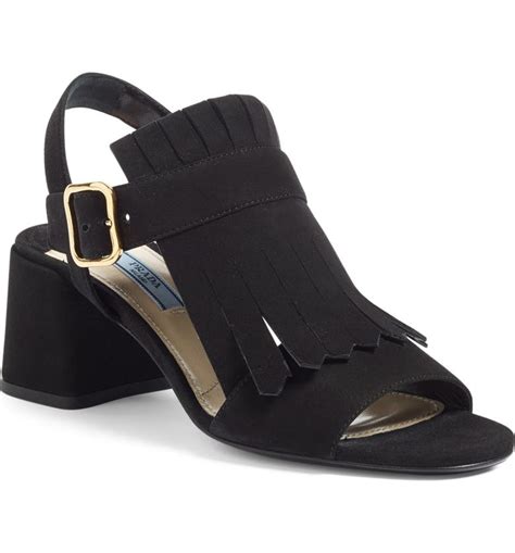 prada fringe block heel sandal|Prada shoes for women.